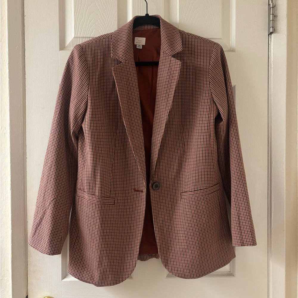 Red and Brown Checkered Blazer